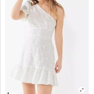 UO Urban Outfitters Claire Ruffle One- Shoulder Mini Dress